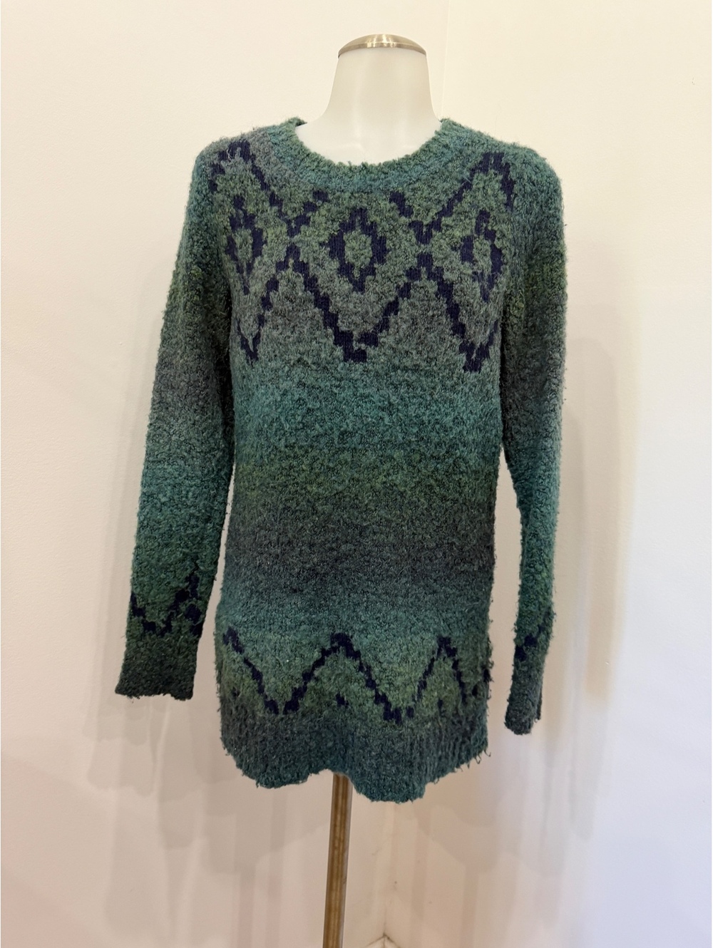 Woolrich Women's Blue and Green Patterned Pullover Sweater Size S/P